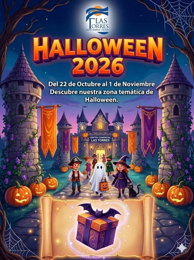 Cartel de Halloween 2026 en el Centro Comercial Las Torres de Écija, zona temática del 22 de octubre al 1 de noviembre